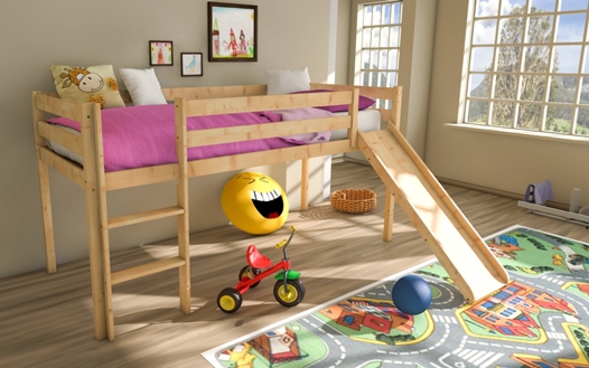 Kinderhochbett mit Rutsche