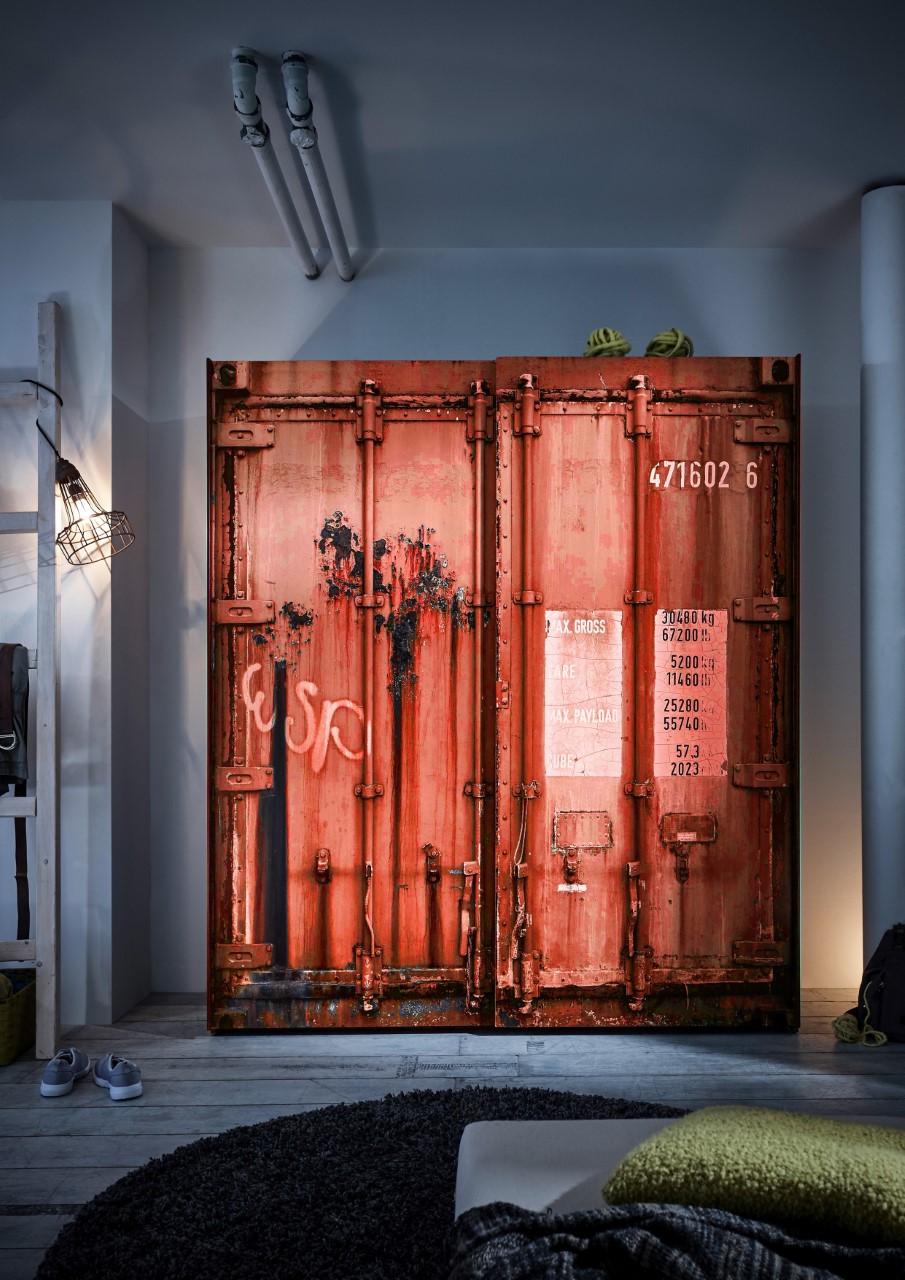deal sonderposten - kleiderschrank »container« rot 170 cm industrial